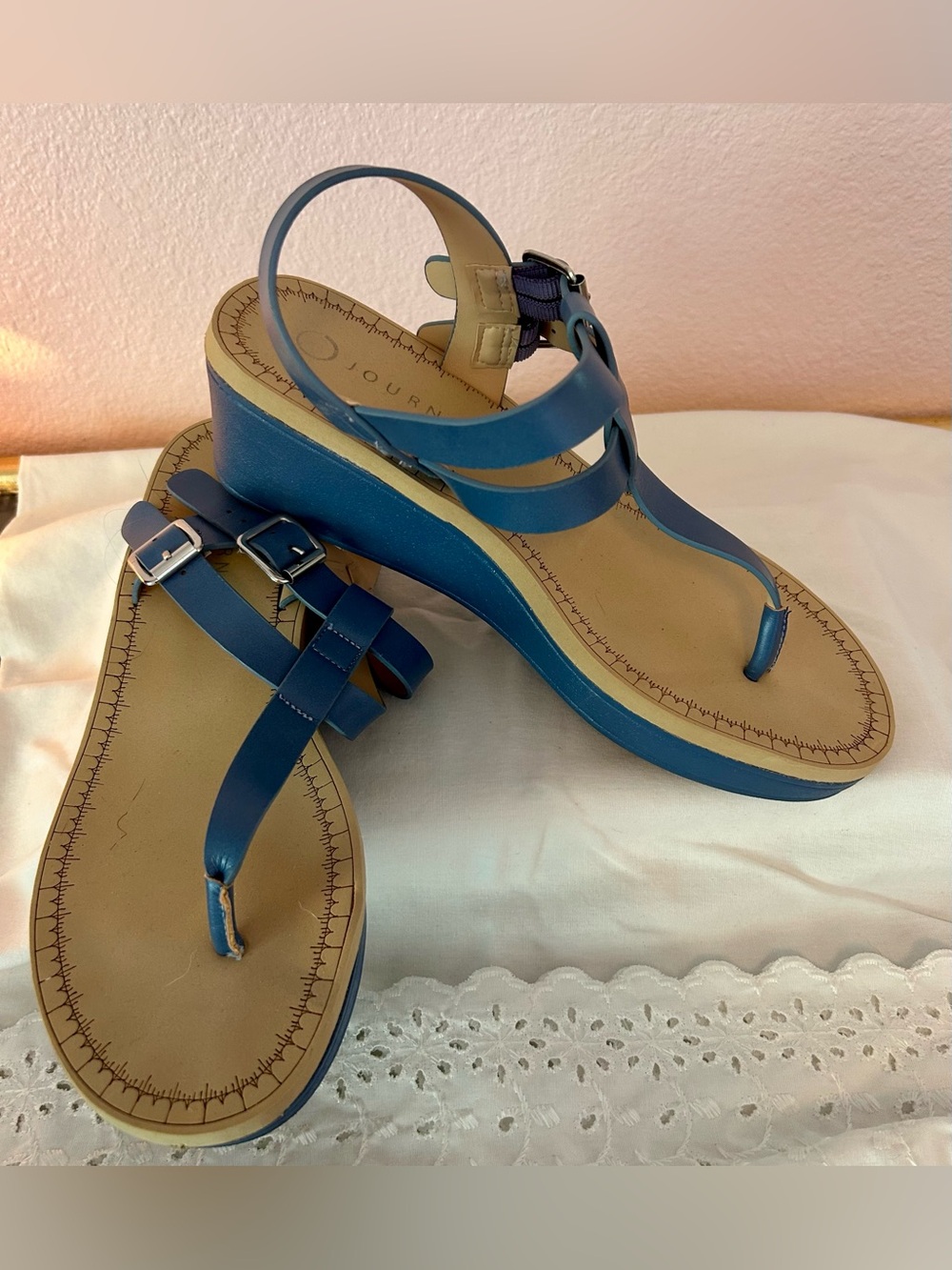 Journee, blue wedge sandals